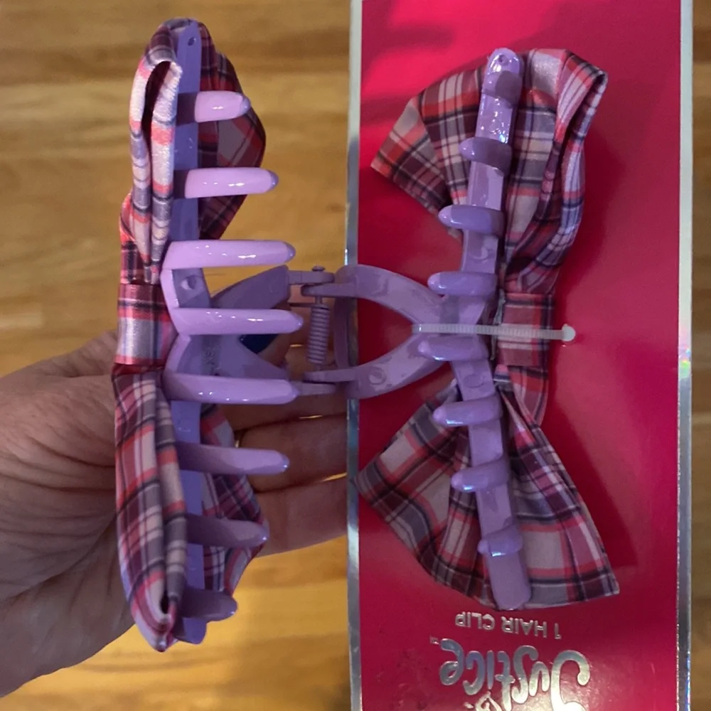 Justice Purple and Pink Plaid Hair Bow